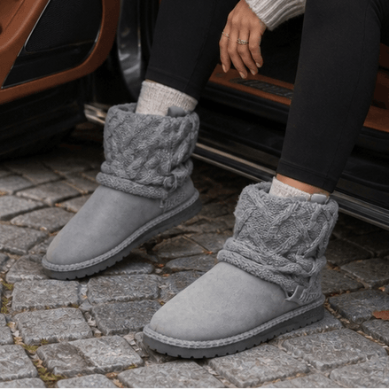 Coziva Cable-Knit Cuffed Mid-Calf Suede Boots for Women