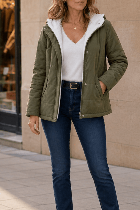 Coldbourne Sherpa-Lined Hooded Quilted Puffer Jacket for Women