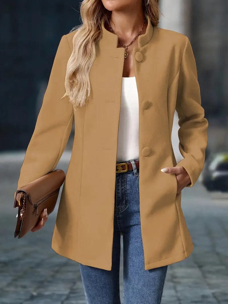 Sofia Women's Button-Front Winter Coat with Stand Collar