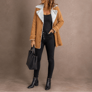 Sherpa-Lined Suede-Finish Lapel Jacket with Mid-Length Tailored Cut