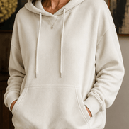 Ribbed Corduroy-Look Hoodie with Front Pocket for Women