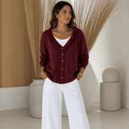 Ruffle Collar Women's Knitted Cardigan with Button Front in Acrylic Blend