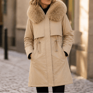 Women's Hooded Mid-Length Parka Coat with Faux-Fur Trim
