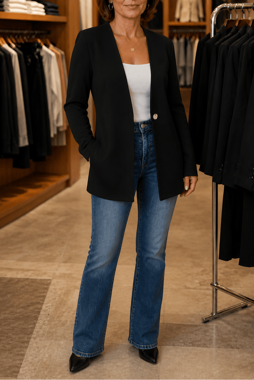 Linevalle V-Neck Single-Button A-Line Women's Tailored Blazer in Polyester