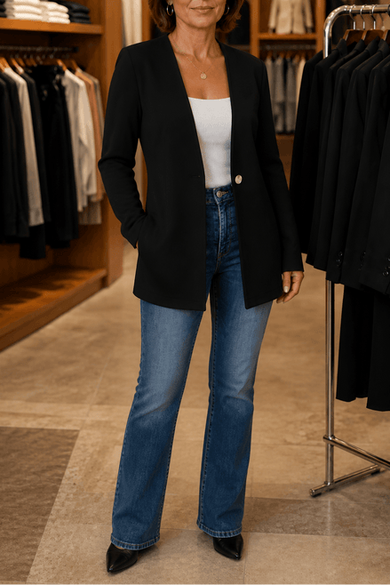 Linevalle V-Neck Single-Button A-Line Women's Tailored Blazer in Polyester