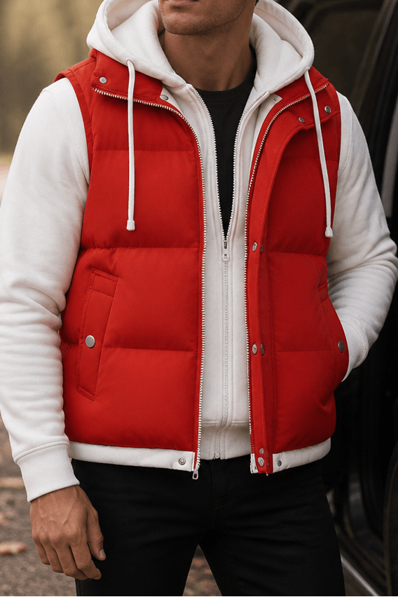 Men's Double-Layered Hood Padded Puffer Vest