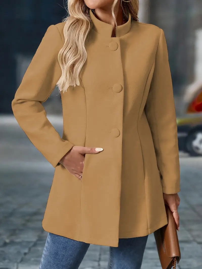 Sofia Women's Button-Front Winter Coat with Stand Collar
