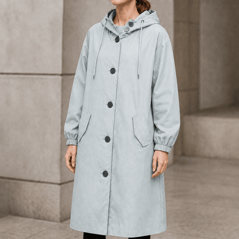 Hooded Midi Coat with Drawstring Waist for Women
