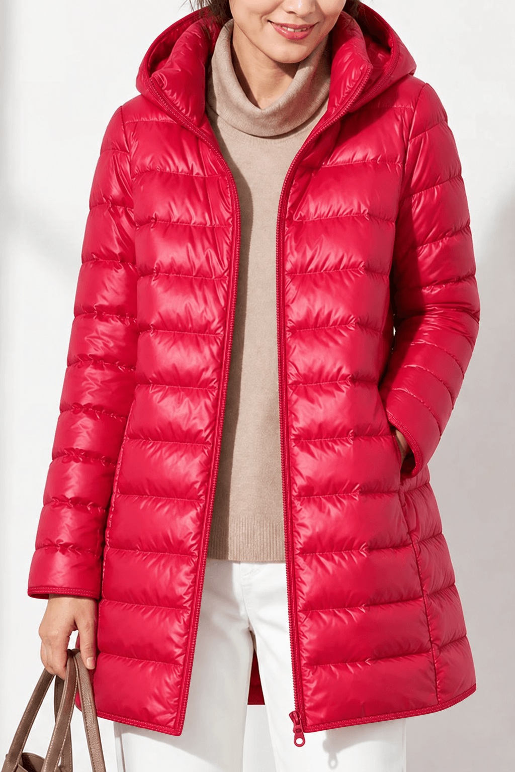 Women's Quilted Puffer Jacket with Detachable Hood and Packable Design
