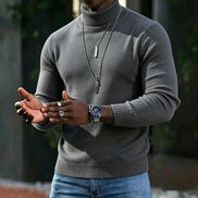 Men's Ribbed Turtleneck Knit Jumper with Long Sleeves
