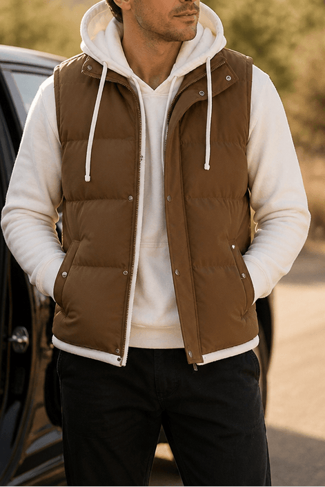 Men's Double-Layered Hood Padded Puffer Vest