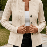 Women's Textured Knit Stand-Collar Tailored Blazer with Open Front
