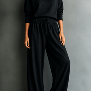 Women's Turtleneck Knitted Jumper and Wide-Leg Trousers Lounge Set