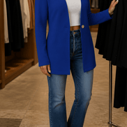 Linevalle V-Neck Single-Button A-Line Women's Tailored Blazer in Polyester