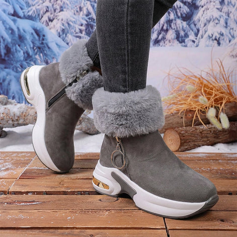 Plush Faux Fur-Lined Wedge Ankle Boots with Non-Slip Sole