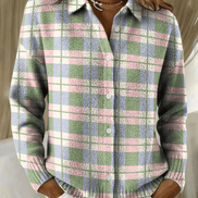 Esmeralda Plaid Cotton Flannel Button-Up Long Sleeve Blouse for Women