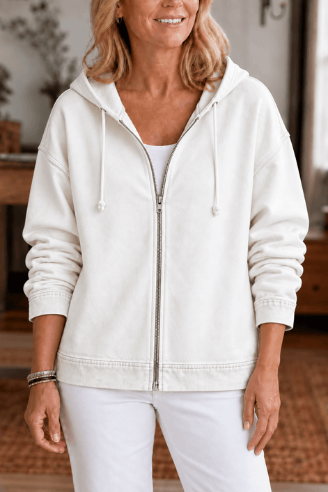 Women's Washed Relaxed Zip-Up Hoodie Jacket with Lined Hood