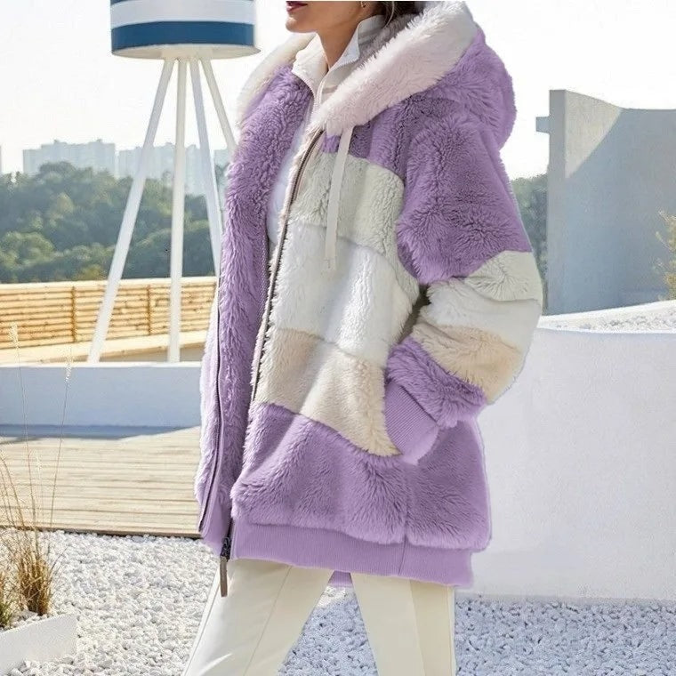 Keithy Colour-Block Fleece Hooded Jacket with Zip Pockets