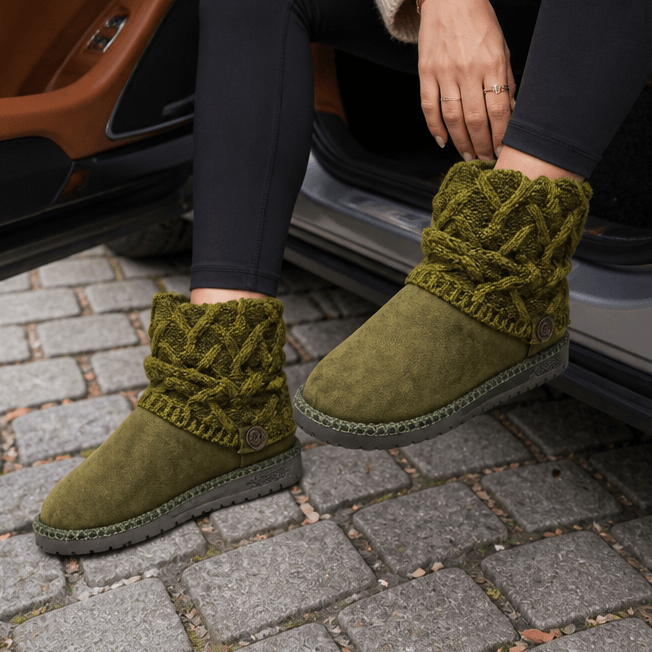 Coziva Cable-Knit Cuffed Mid-Calf Suede Boots for Women