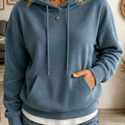 Ribbed Corduroy-Look Hoodie with Front Pocket for Women