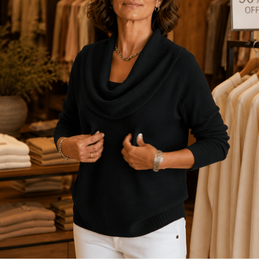 Women's Cowl Neck Knitted Jumper with Drape Detail