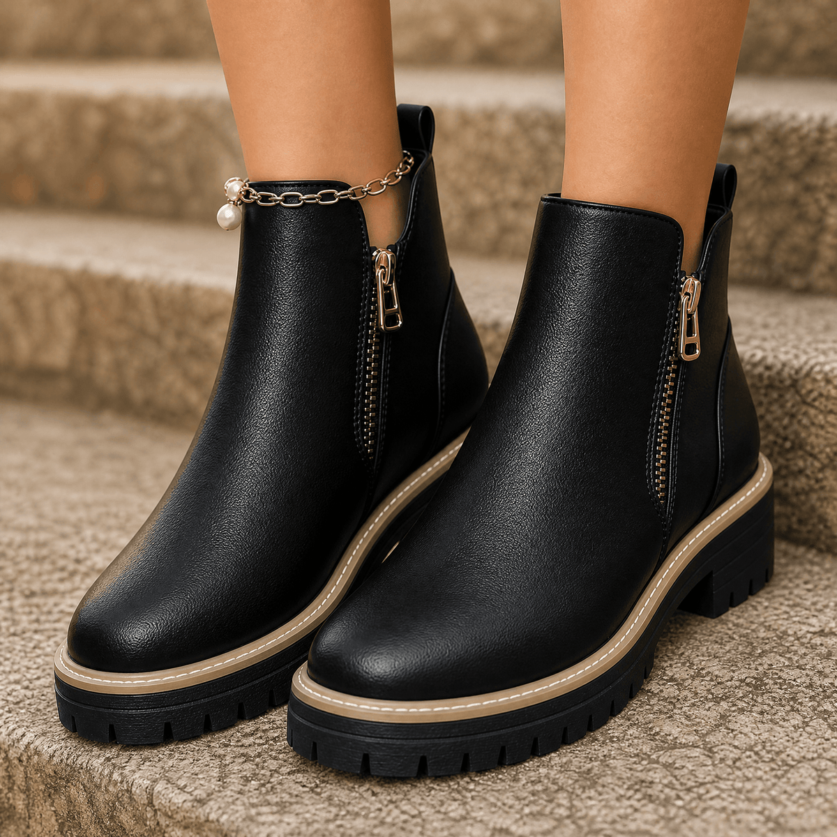 Strida Cushioned Platform Ankle Boots with Side Zip for Women