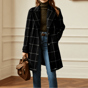 Women's Oversized Plaid Wool-Look Coat with Two-Button Front