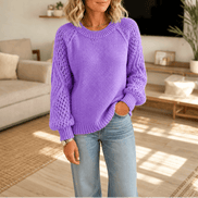 Petronella Open-Work Sleeve Cable Knit Jumper for Women