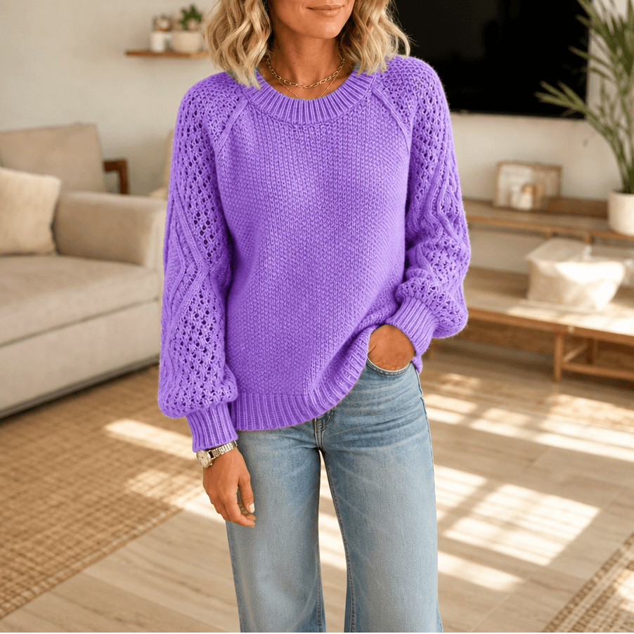 Petronella Open-Work Sleeve Cable Knit Jumper for Women