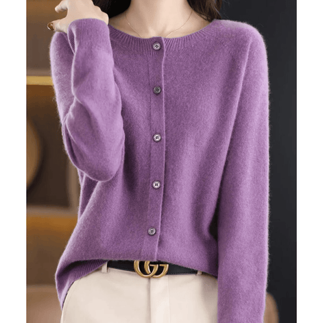Danielle Button-Front Knitted Crew Neck Cardigan for Women