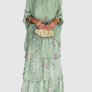 Tiered Chiffon Women's Maxi Dress with Flutter Sleeves and Layered Hem