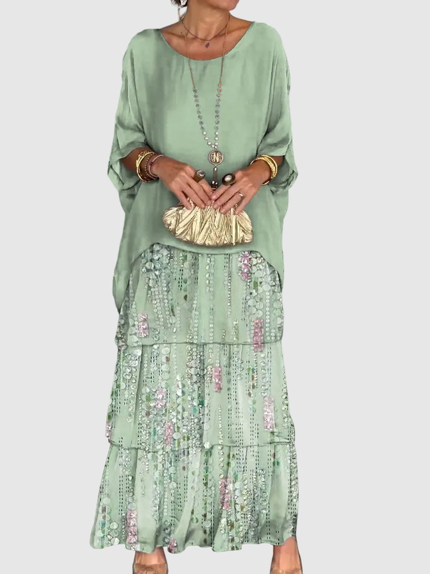 Tiered Chiffon Women's Maxi Dress with Flutter Sleeves and Layered Hem