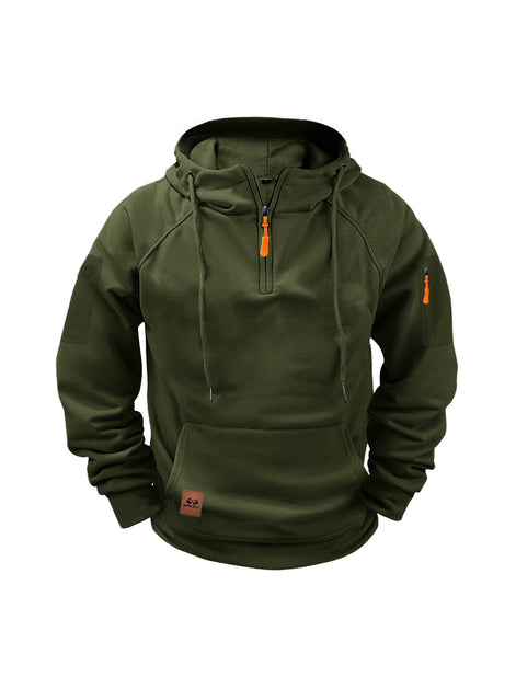 Men's Half-Zip Hooded Sweatshirt with Kangaroo Pocket and Adjustable Hood