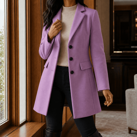 Women's Tailored Wool-Blend Winter Coat with Notched Lapels
