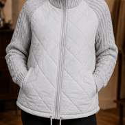 Women's Knit-Panel Quilted Puffer Jacket with Ribbed Cuffs