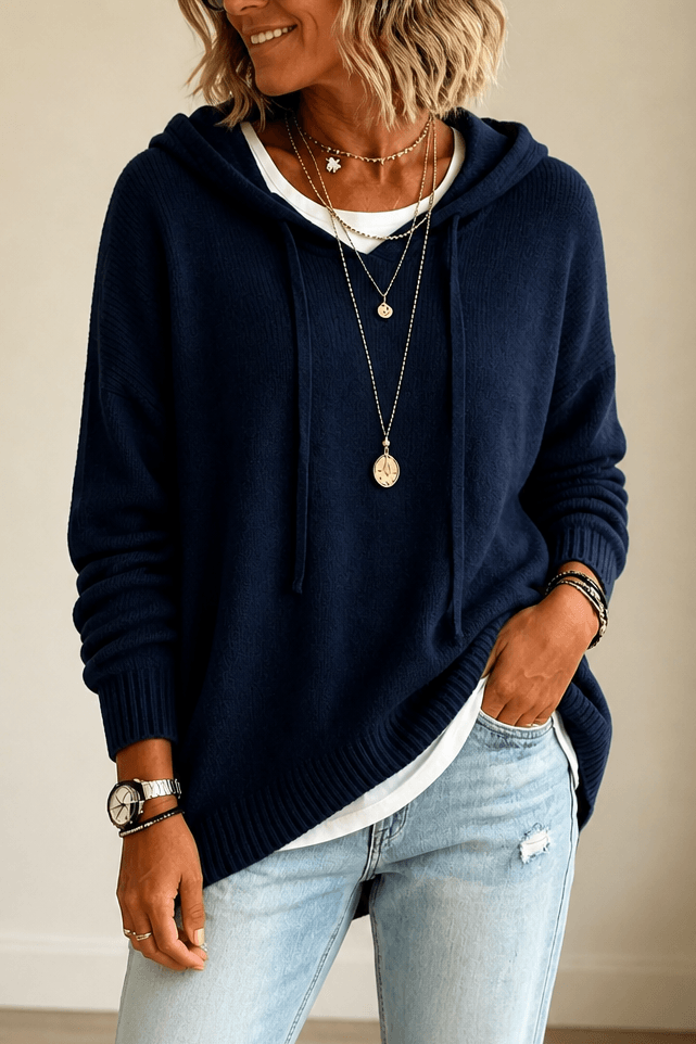 Women's Oversized Hooded Knitted Jumper with Drawstring