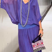 Adeline Draped Blouson Top and Wide-Leg Trouser Two Piece Set