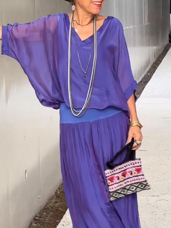 Adeline Draped Blouson Top and Wide-Leg Trouser Two Piece Set