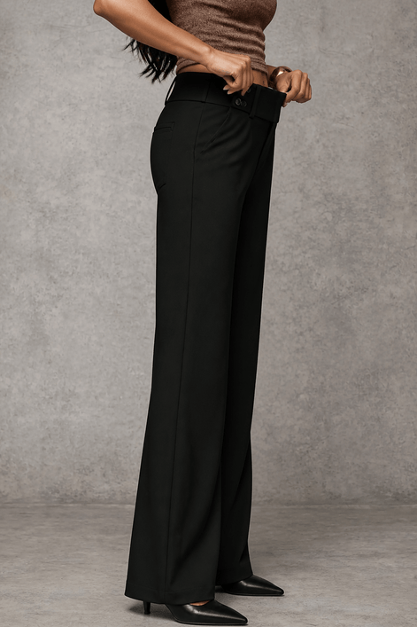 Women's Wide-Leg High-Waisted Dress Trousers with Structured Waistband