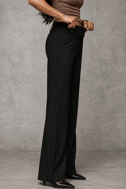 Women's Wide-Leg High-Waisted Dress Trousers with Structured Waistband