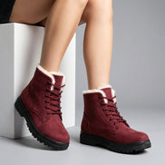 Amelia Women's Faux Suede Lace-Up Ankle Boots with Faux Fur Lining