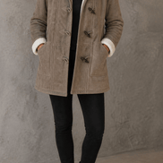 Women's Hooded Faux Suede Toggle Coat with Plush Sherpa Lining