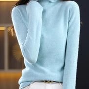 Women's Wool Turtleneck Knitted Jumper with Ribbed Cuffs