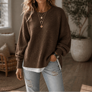 Women's Drop-Shoulder Lantern Sleeve Chunky Knitted Jumper with Side Slits