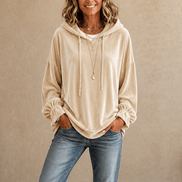 Ruffle Cuff Velvet Hoodie with Dropped Shoulder for Women