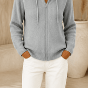 Women's Ribbed Zip-Up Hooded Cardigan with Drawstring Hood