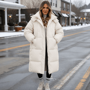 Women's Long Hooded Quilted Puffer Jacket with Pockets in Polyester