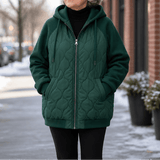 Women's Hooded Spliced Quilted Puffer Jacket with Padded Lining