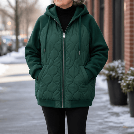 Women's Hooded Spliced Quilted Puffer Jacket with Padded Lining