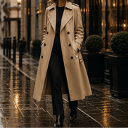 Mayfield Double-Breasted Belted Long Trench Coat with Tailored Waist for Women